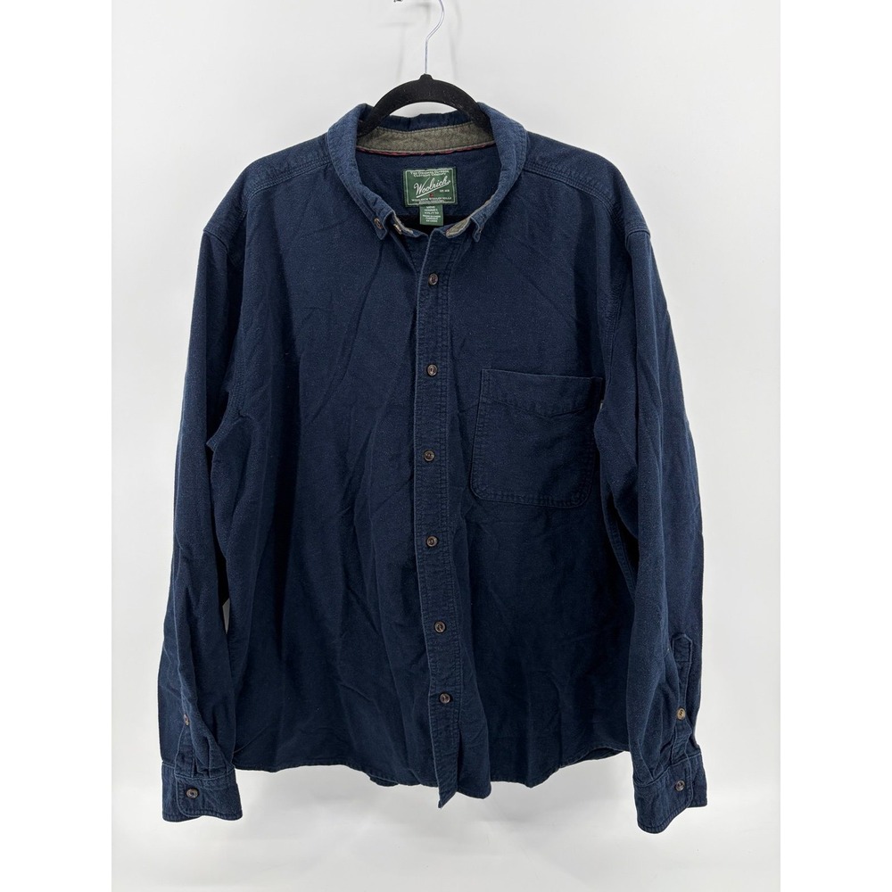 Woolrich Shirt Mens 2XL Navy, Green Label Collection, Long Sleeve Button Front